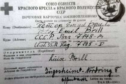 "Carta postal a un prisionero de guerra". Brill permaneció cautivo en un campo de concentración soviético