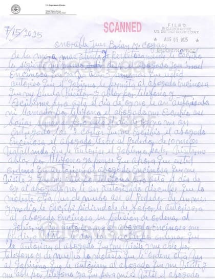 Carta que "El Chapo" Guzmán mandó a un juez para que le permitan ver a su abogado (X @SimonLevyMx)