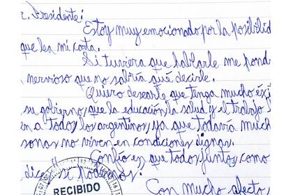 Una de las primeras cartas que recibió Macri