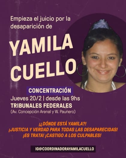 Cartel compartido por la coordinadora Yamila Cuello, organización que aglutina a varios movimientos feministas y apoya a la causa de Yamila desde el inicio