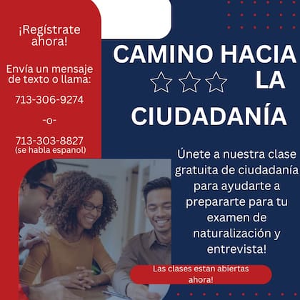 Cartel publicitario del curso de ciudadanía estadounidense organizado por Harris County Public Library (Facebook/Aldine Branch Library)