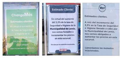 Cartelería en los supermercados por la tasa de seguridad e higiene en el municipio de Lanús