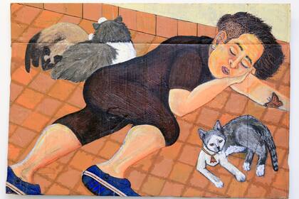 Autorretrato de Altamirano con sus mascotas