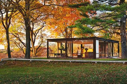 La Casa de Cristal. Paredes de vidrio del piso al techo en medio de un bosque, diseño de Philip Johnson