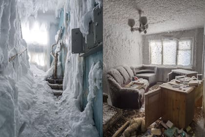 Casas completamente abandonadas y cubiertas de hielo y nieve en Vorkuta (Maria Passer/Anadolu Agency)