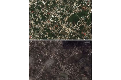 Casas en Tonga el 29 de diciembre (arriba), y el 18 de enero luego de la explosión