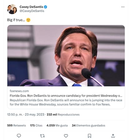 Casey DeSantis también compartió la noticia del anuncio de la candidatura