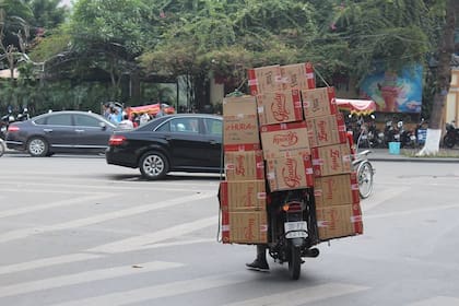 Casi cualquier cosa puede ser transportada en moto en Vietnam