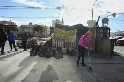 Casilla que levantaron los docentes frente al ministerio de Educación de la provincia de Chubut