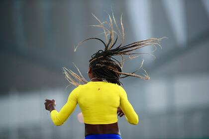 Catherine Ibarguen de Colombia, competidora de salto en largo