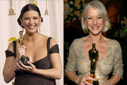 Catherine Zeta Jones y Helen Mirren, felices con sus Oscar