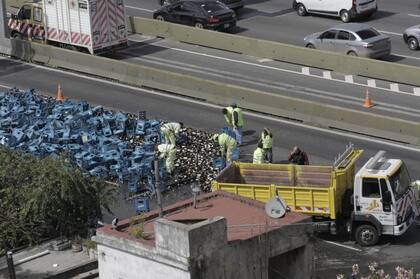 Cayó un camión de la autopista 25 de Mayo: el chofer está atrapado