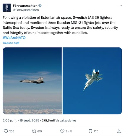 Cazas suecos JAS 39 también participaron en el monitoreo de las naves rusas sobre el Báltico