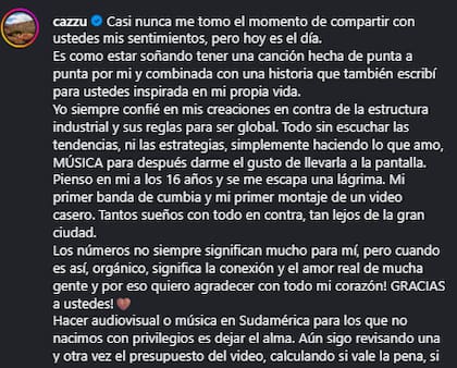 Cazzu celebra las más de 17 millones de reproducciones de "Con Otra" en YouTube (Instagram/@cazzu)