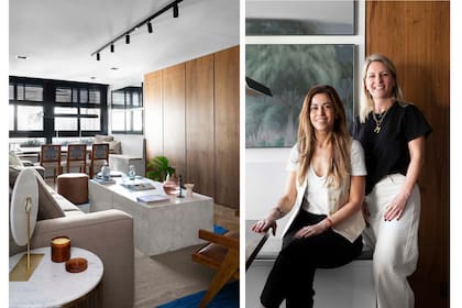 Cecilia Larralde y Marcela Spelzini, del estudio Larralde-Spelzini, quienes trabajaron en el interiorismo. La mesa de centro y la alfombra venían de la casa anterior de la dueña.