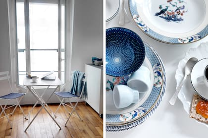 Cédric agregó una cuota de azul con la vajilla que sus abuelos recibieron como regalo de casamiento.