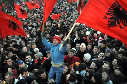 Celebración en Pristina de la independencia de Kosovo en febrero de 2008.