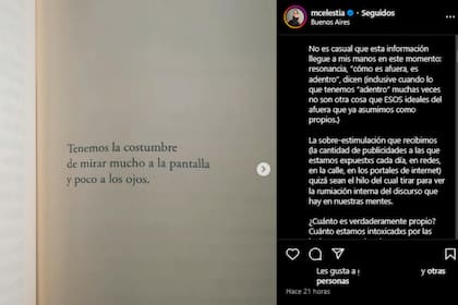 Celeste Cid mostró cuál fue su última lectura (Foto Instagram @mcelestia)