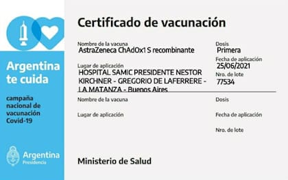 Certificado correcto de la vacunación de Carlos