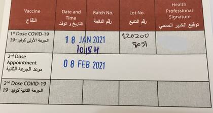 Certificado de vacunación contra el Covid-19 en Abu Dhabi.