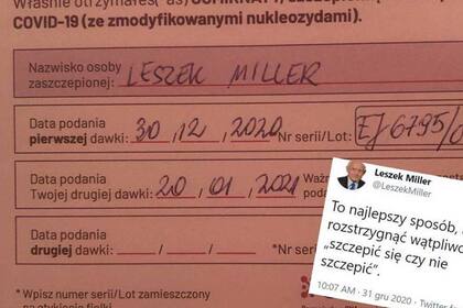 Certificado de vacunación del ex primer ministro polaco Leszek Miller