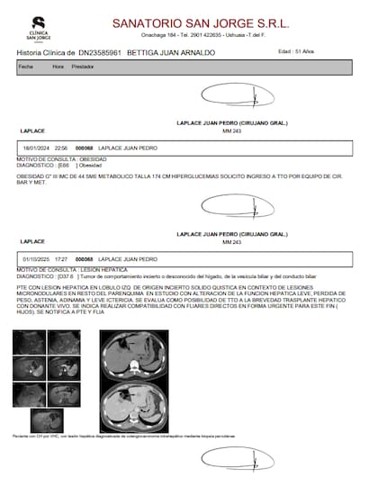 Certificado médico enviado por Juan Bettiga. Fuente: gentileza
