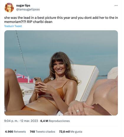 Charlbi Dean fue la protagonista de una de las películas nominadas este año a los Oscar, pero no apareció en el bloque In Memoriam