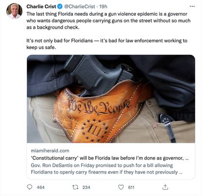 Charlie Crist reaccionó a la propuesta del actual gobernador de Florida.