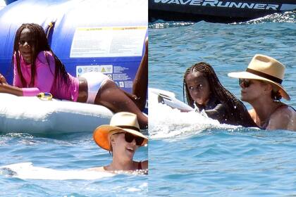Durante el día, Charlize Theron y sus hijas, Jackson y August, disfrutaron del mar en Grecia