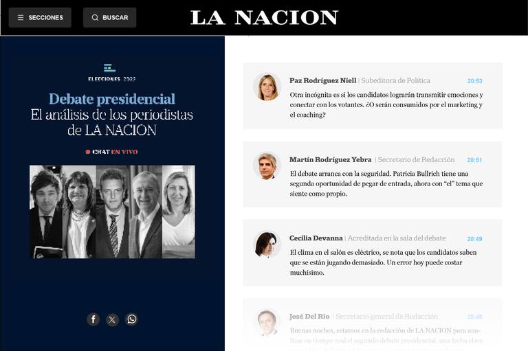 Chat en vivo | Los periodistas de LA NACION analizan el segundo debate presidencial