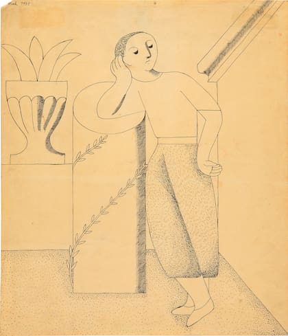 "Chico apoyado" (1935), de Norah Borges, uno de los dibujos de la colección del MNBA