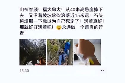 El excursionista publicó un mensaje en la plataforma WeChat para informar que había sobrevivido