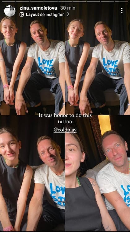 Chris Martin, junto a la tatuadora que le hizo el tributo a Gustavo Cerati