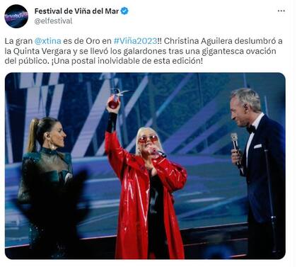 Christina Aguilera fue ovacionada anoche en Viña del Mar, donde también recibió la Gaviota de Plata y de Oro de parte del público
