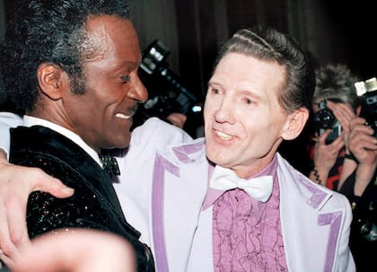 Chuck Berry y Jerry Lee Lewis en 1986