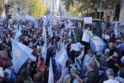 Cientos de banderas en la protesta del campo en la Plaza de Mayo