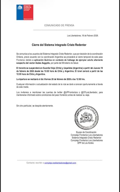 Cierre de la frontera con Chile