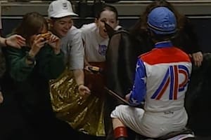 Cigar, en el Madison Square Garden, recibiendo el afecto de la gente que fue a despedirlo tras su retiro