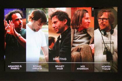 Cinco directores aspirando al Oscar: Alejandro González Iñárritu, Richard Linklater, Bennett Miller, Wes Anderson y Morten Tyldum