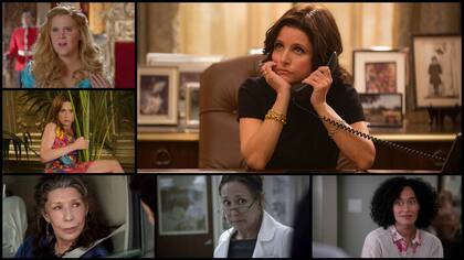 Cinco nominadas en comedia: Amy Schumer, Ellie Kemper, Lily Tomlin, Julia Louis-Dreyfus, Laurie Metcalf y Tracee Ellis Ross