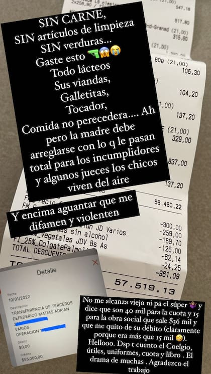 Cinthia Fernández compartió su gasto de supermercado y lo comparó con la cuota alimentaria