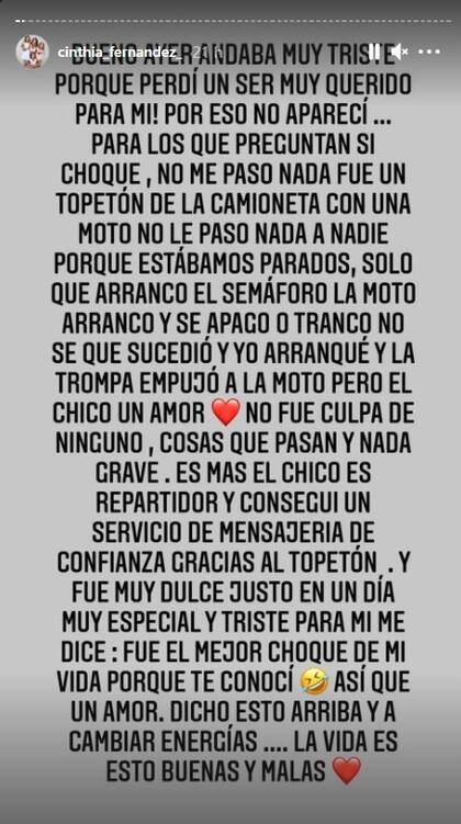 Cinthia Fernández narró el choque