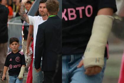Ciro Messi llegó a la presentación de su papá Lionel en el Inter Miami con un yeso en su brazo y se volvió viral por pedir a personal de seguridad que le devuelvan la pelota que le habían sacado