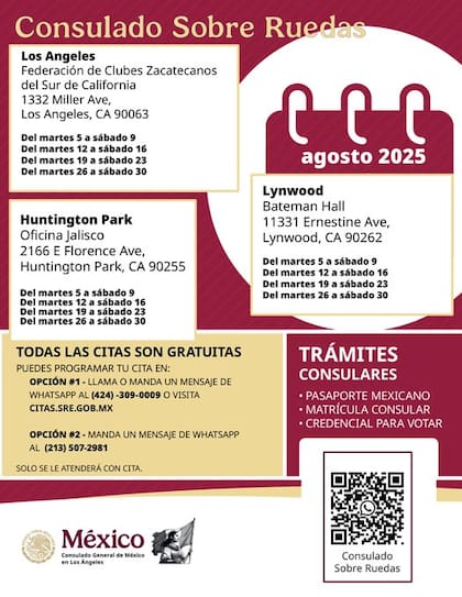 Citas para el Consulado sobre ruedas en Los Ángeles (X @ConsulMexLan)