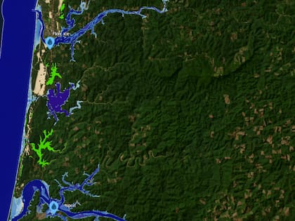 Ciudades que se inundarían si sube el nivel del mar en Oregon (NOAA)