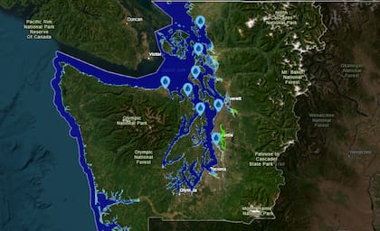 Ciudades que se inundarían si sube el nivel del mar en Washington (NOAA)
