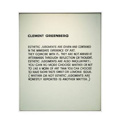 "Clement Greenberg", una de las tres primeras obras de Baldessari compradas por Robins, integra la muestra que aloja el Malba