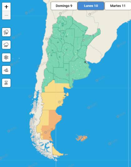 El mapa de las alertas para este lunes 10 de marzo.