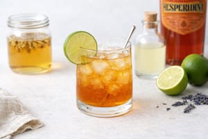 Cocktail floreado de pisco, hesperidina y té