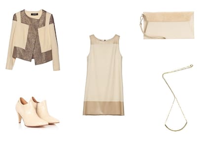 Collar (Demineral, $490) Cartera (Justa Osadía, $1350) Vestido (Manto) Zapatos (Sofi Martiré, $2409) Saco (Garza Lobos, $2800)